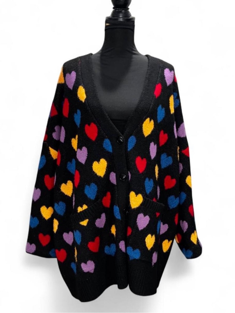 Torrid Women’s Black Heart-Print Button Cardigan Sweater